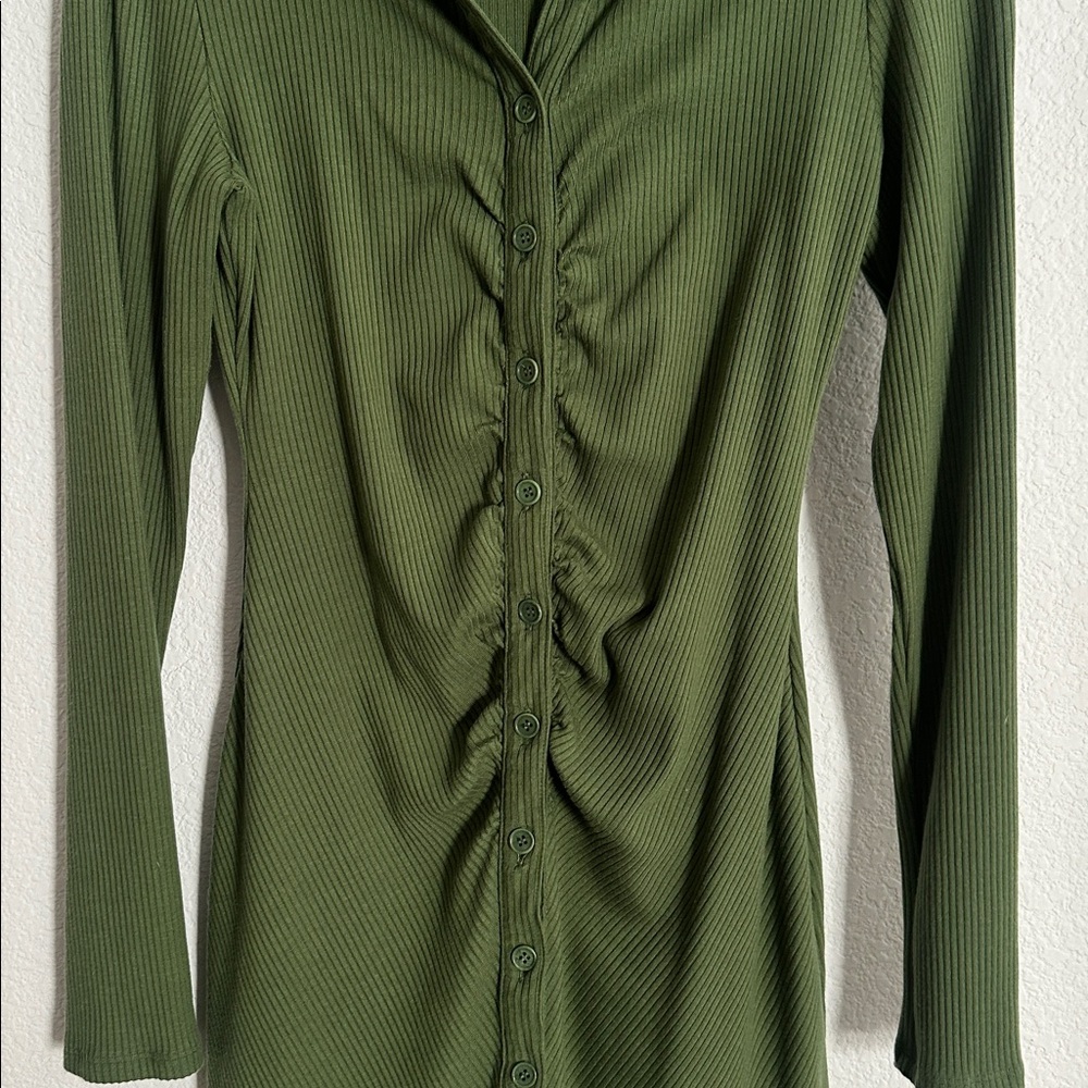 REFORMATION Amy hunter Greene ribbed stretch button front dress M - Picture 8 of 10